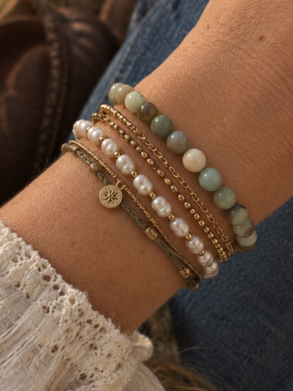 Coastal Boho Bracelet Beachy Cottagecore Blue Green Stacking Jewelry Amazonite